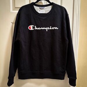 Champion Men's Vintage Black Crewneck Sweater Sweatshirt Pullover Size Large L